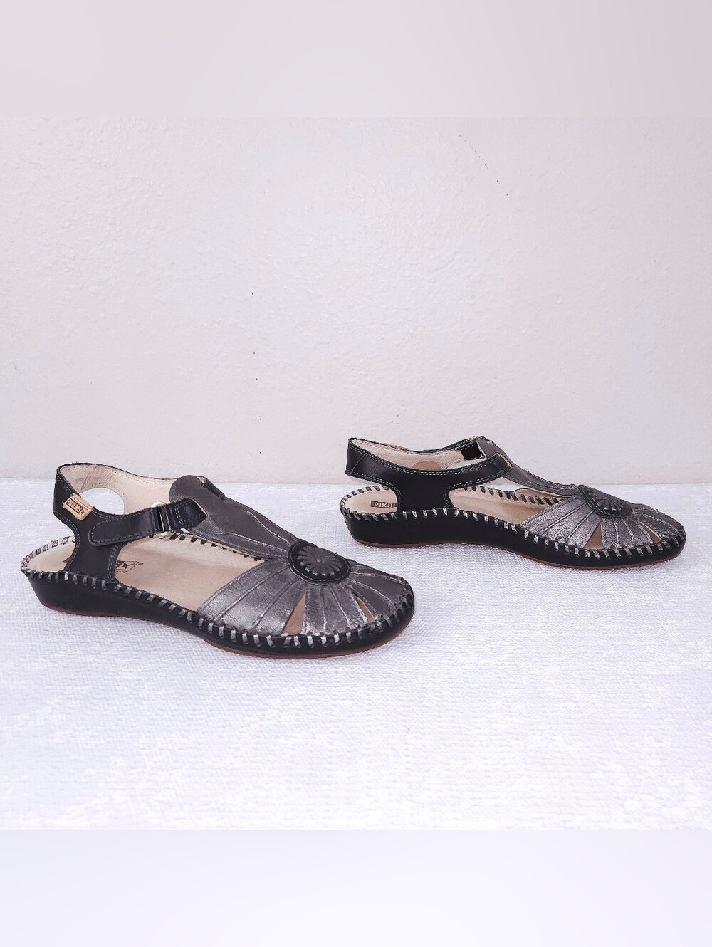 New! PIKOLINOS P. Vallarta Sandals Metallic Silver Black